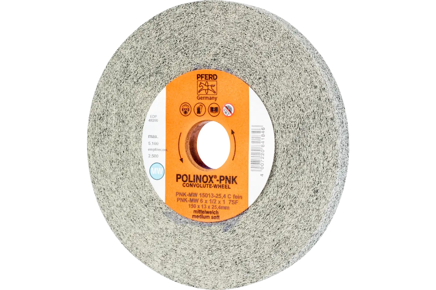 Picture of Pferd Polinox® Convolute Wheel, 6" X 1/2 X 1, Fine, Medium-Soft, 7Sf, Silicon Carbide